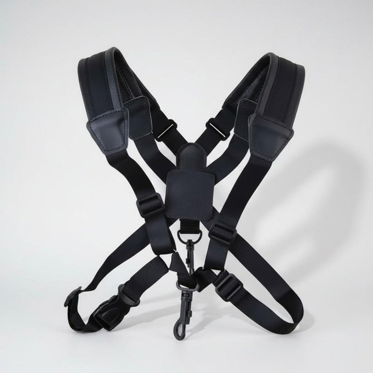 Double Shoulder Sax Strap Leather Three-Part Sax Harness with Hook Adjustable
