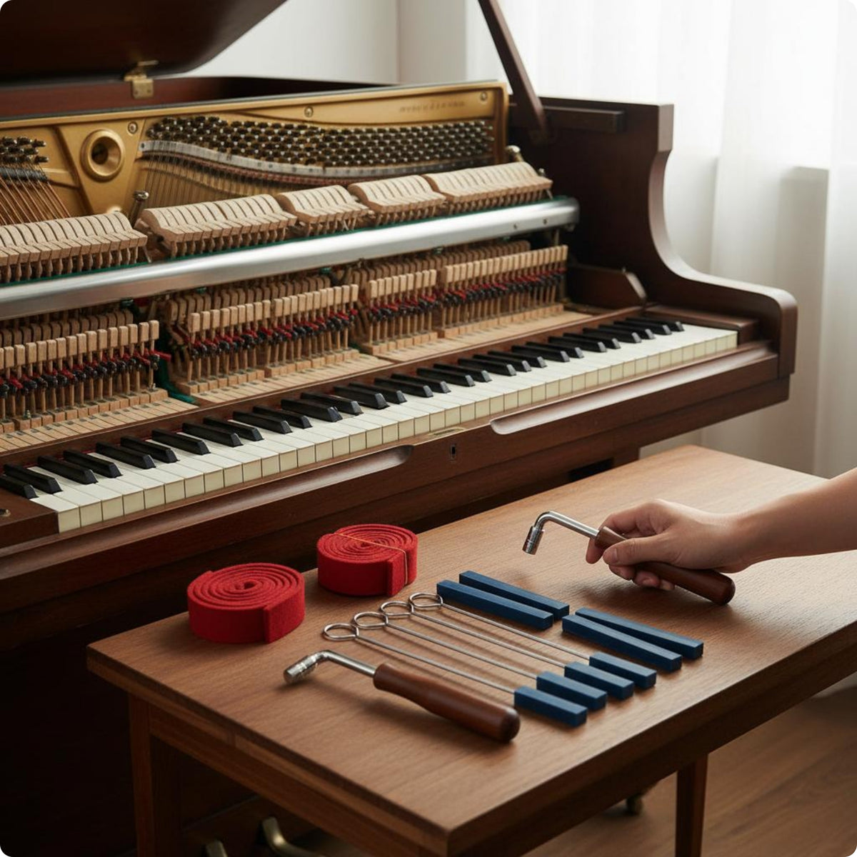 11 Pieces Piano Tuning Hammer Wooden Handle Instrument Accessory Blue Grips