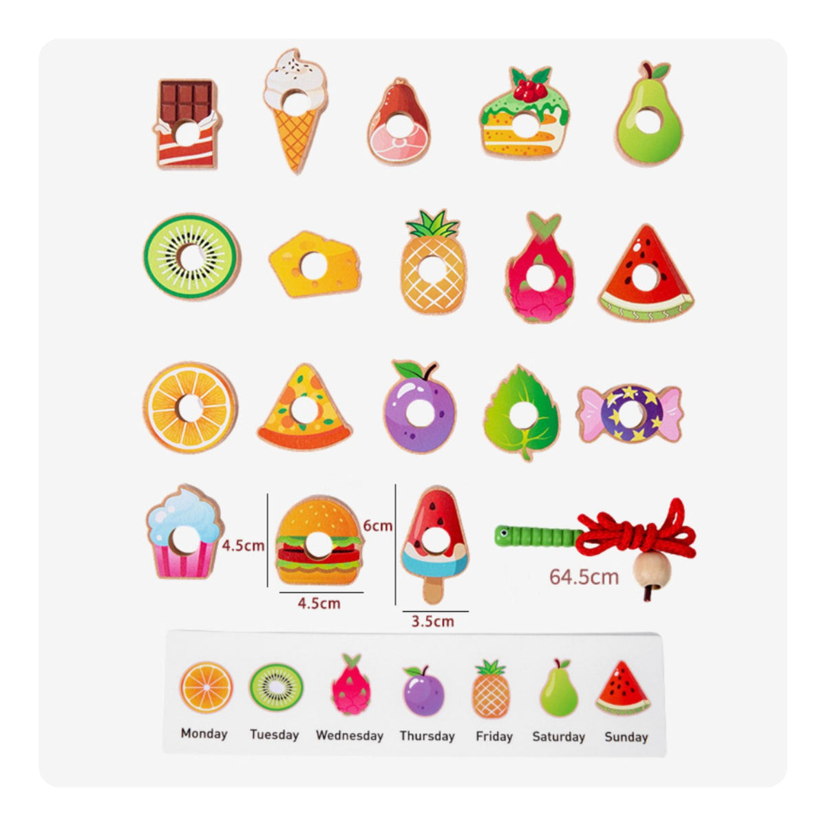 Wooden Fruit Threading Beads Fine Dexterity Skills Preschool Lacing Toy Colorful