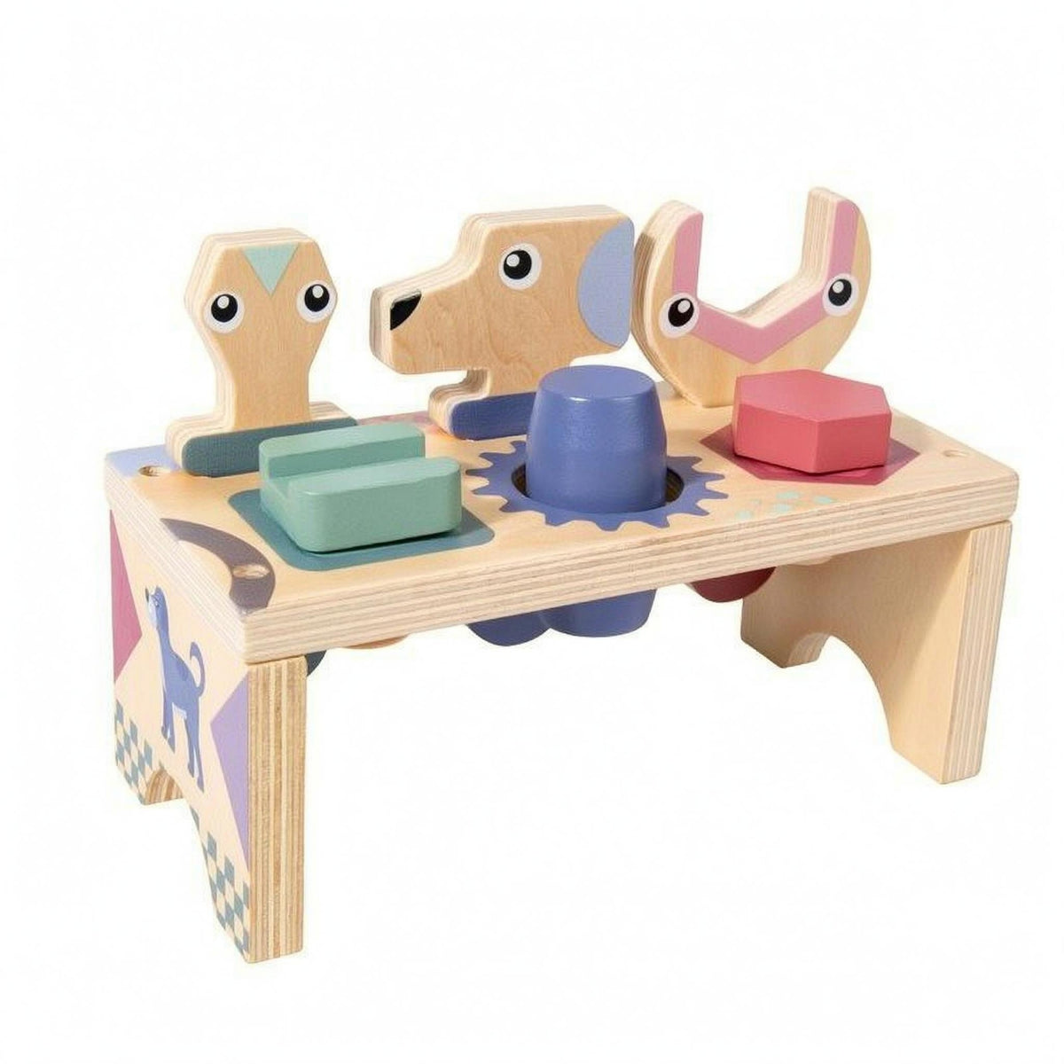 Wooden Pounding Bench Wood Shape Sorting Bench Sturdy Animal Shape Sorter for Young Children