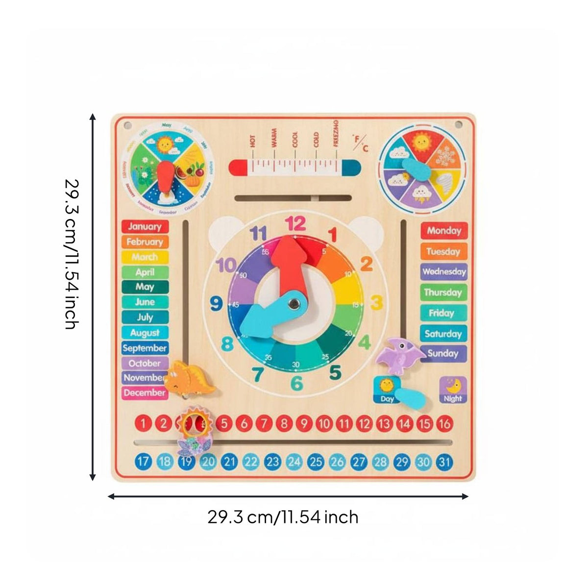 Wooden Calendar Clock High-Quality Wood Kids Learning Calendar Polished Edges