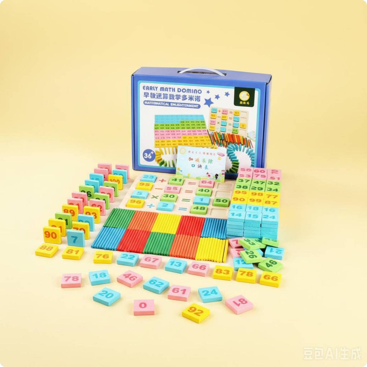 200 Pieces Early Math Tile Set Safe Wood Learning Toy Addition Practice