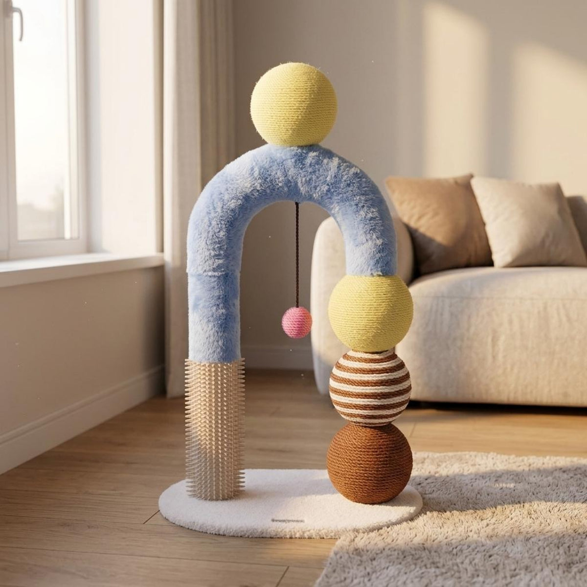 Arched Kitten Scratcher Hanging Ball Pet Furniture Blue
