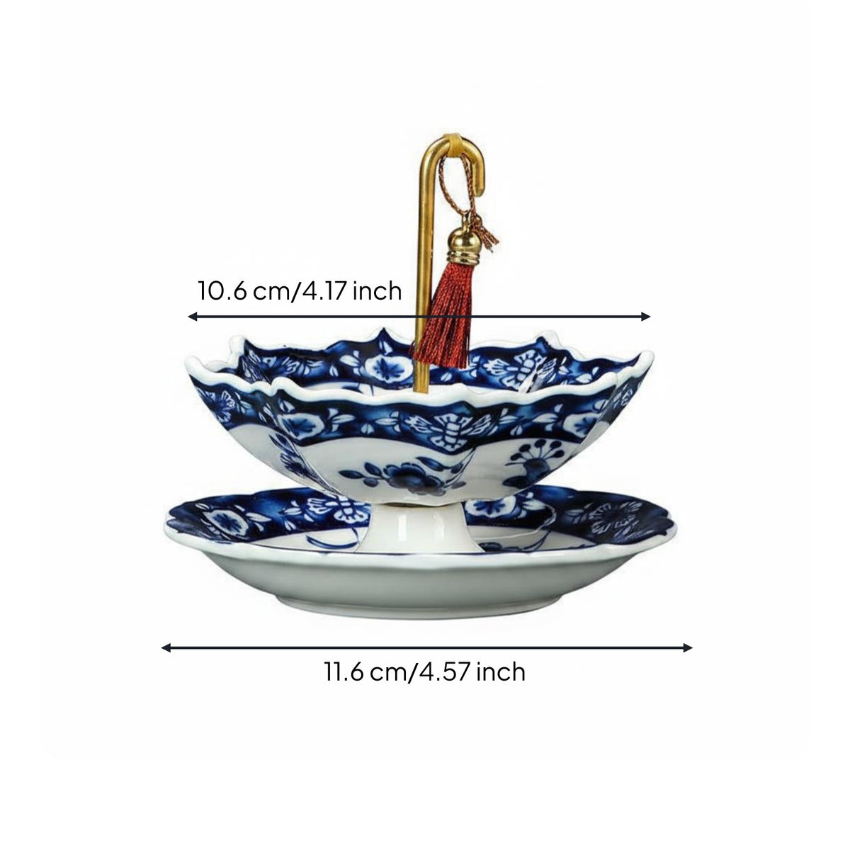 Umbrella Tea Infuser Hand Painted Design Blue and White Porcelain Tea Filter