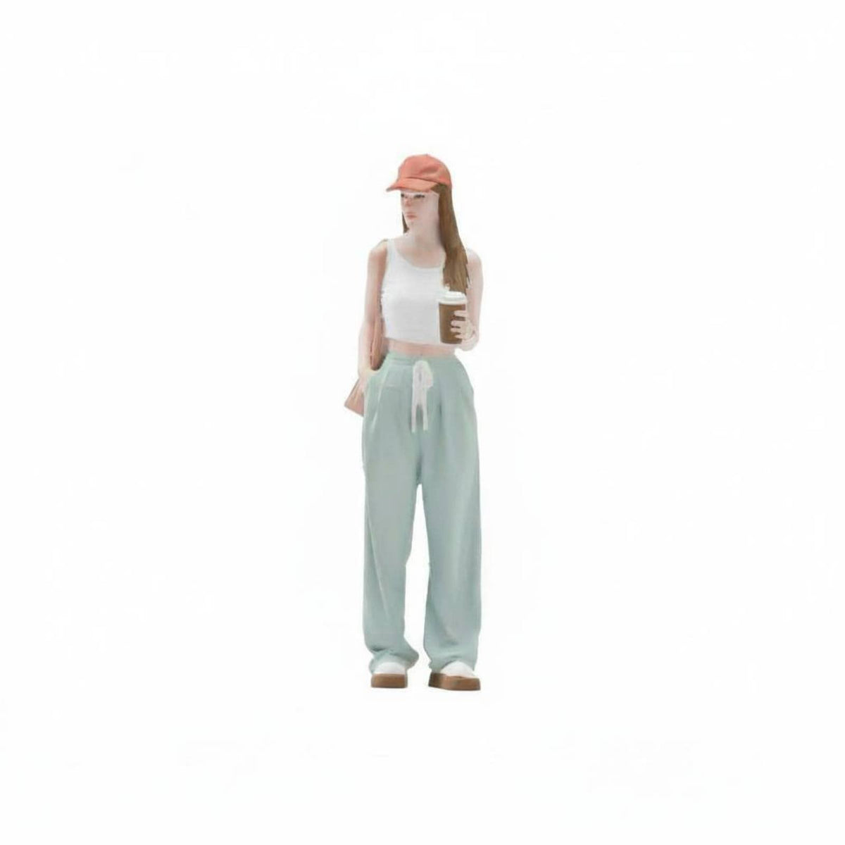 Girl Figure Holding Coffee Display Scene Accessory Coffee Cup Figurine
