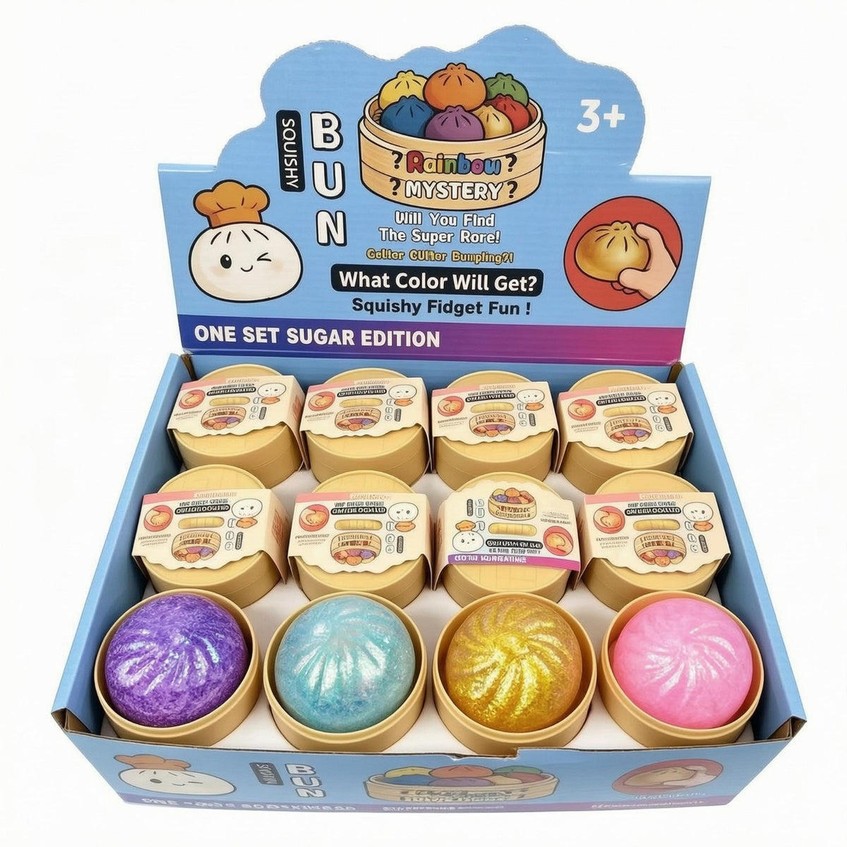 12 Pieces Bun-Shaped Stress Toy Display Storage Steamed Bun Squishy Non-Sticky