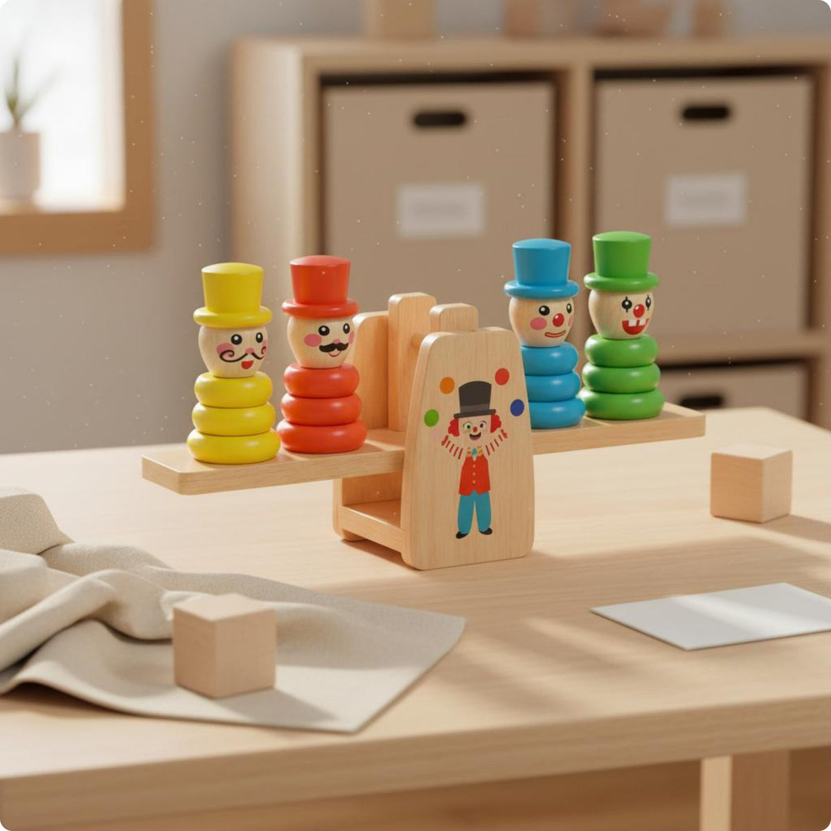 Clown Stacking Balance Toy Color Recognition Wooden Balance Game Polished Edges