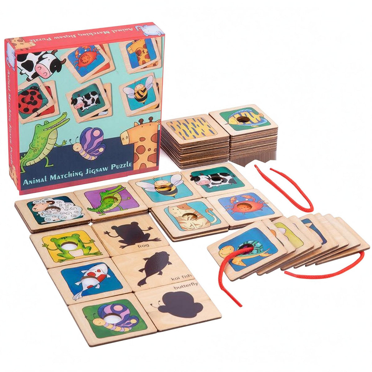 Threading Puzzle Fine Motor Skills Wooden Animal Sorting Board Educational Style