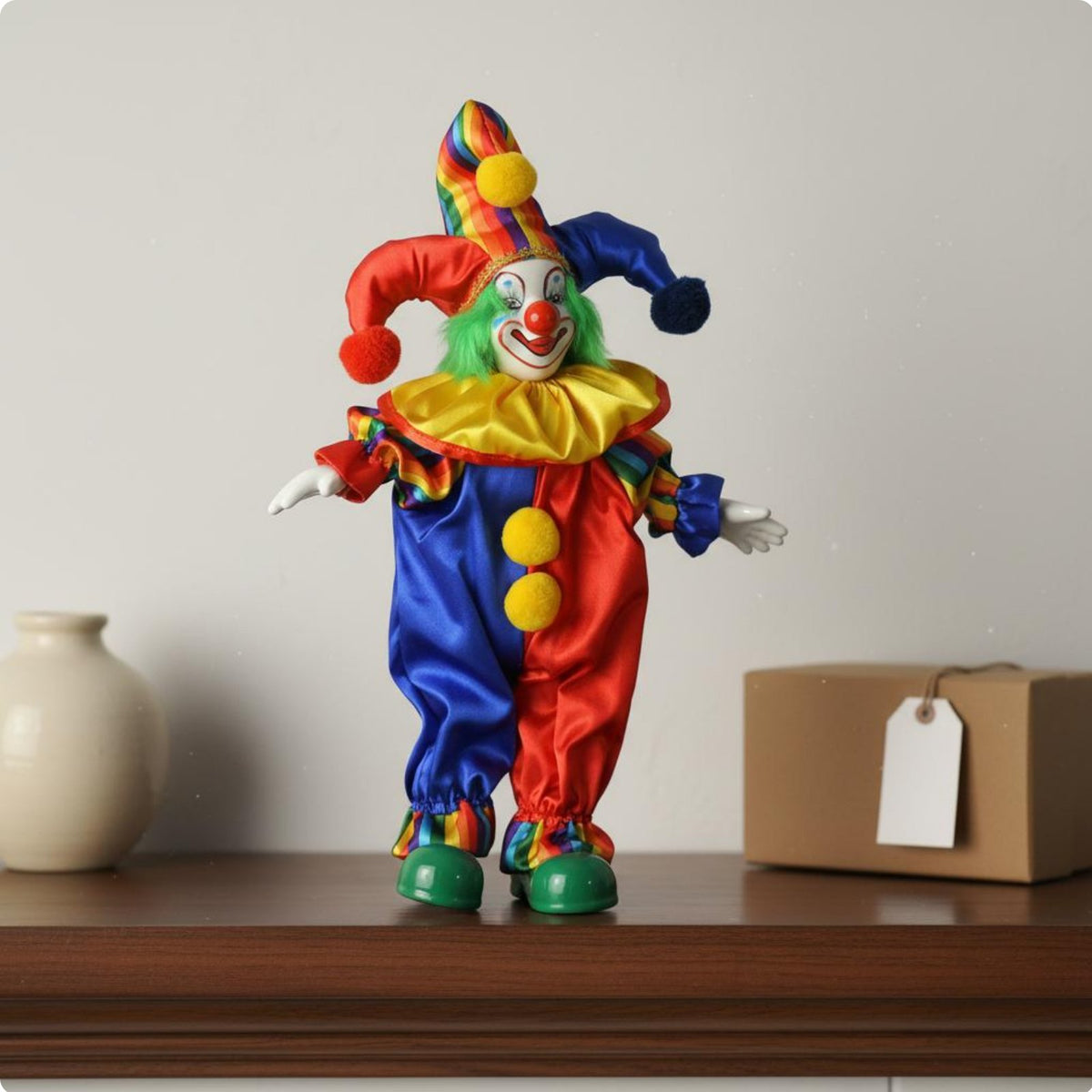 Ceramic Clown Doll Great Gift Collectible Clown Figurine Detailed Design Handmade Harlequin Doll for Collectors, Home Decor, Shelf Display