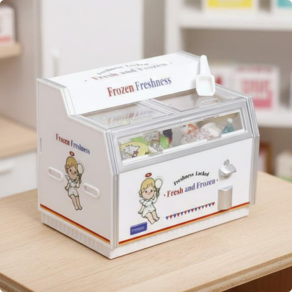 Mini Convenience Shop Fridge Realistic Mini Ice Cream Freezer Scene Prop