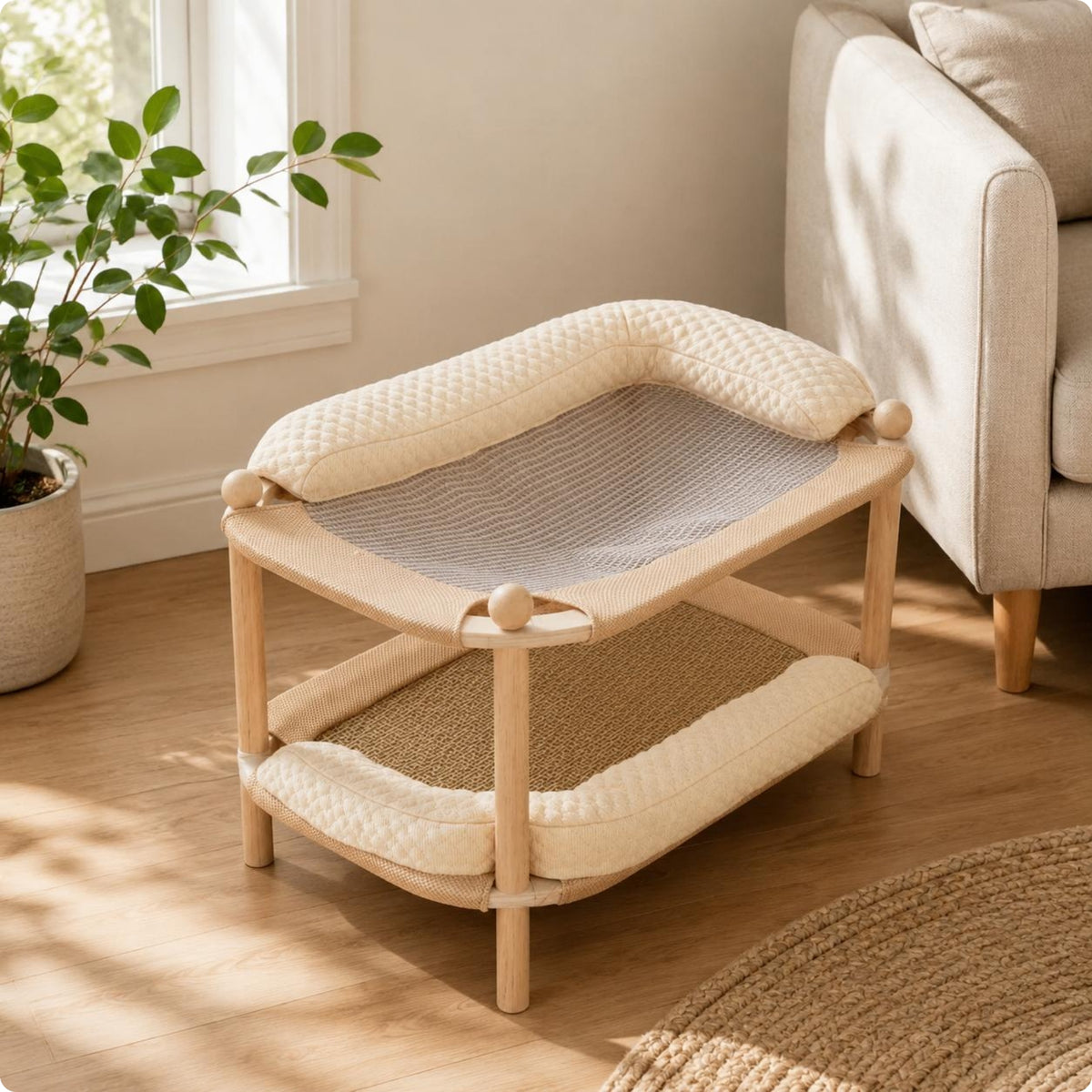 Bolstered Cat Bed Rounded Corners Woven Cat Bed All Season Pet Resting Furniture