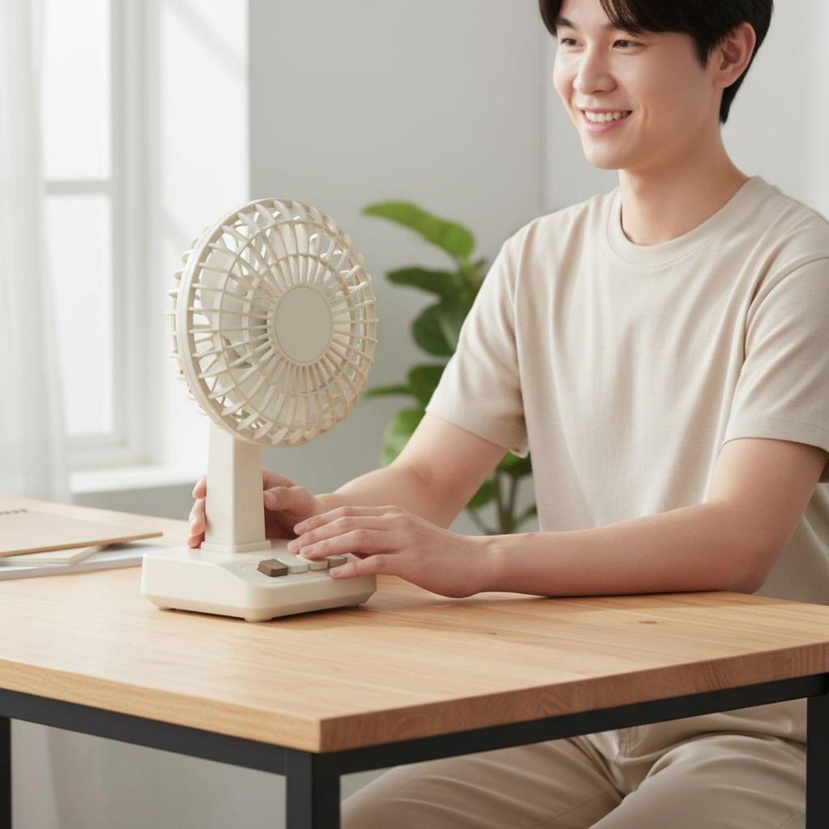 Retro Desktop Fan Small-Sized Design Type-C Battery-Powered Fan Adjustable Speed Motorless Engine for Dorm Room