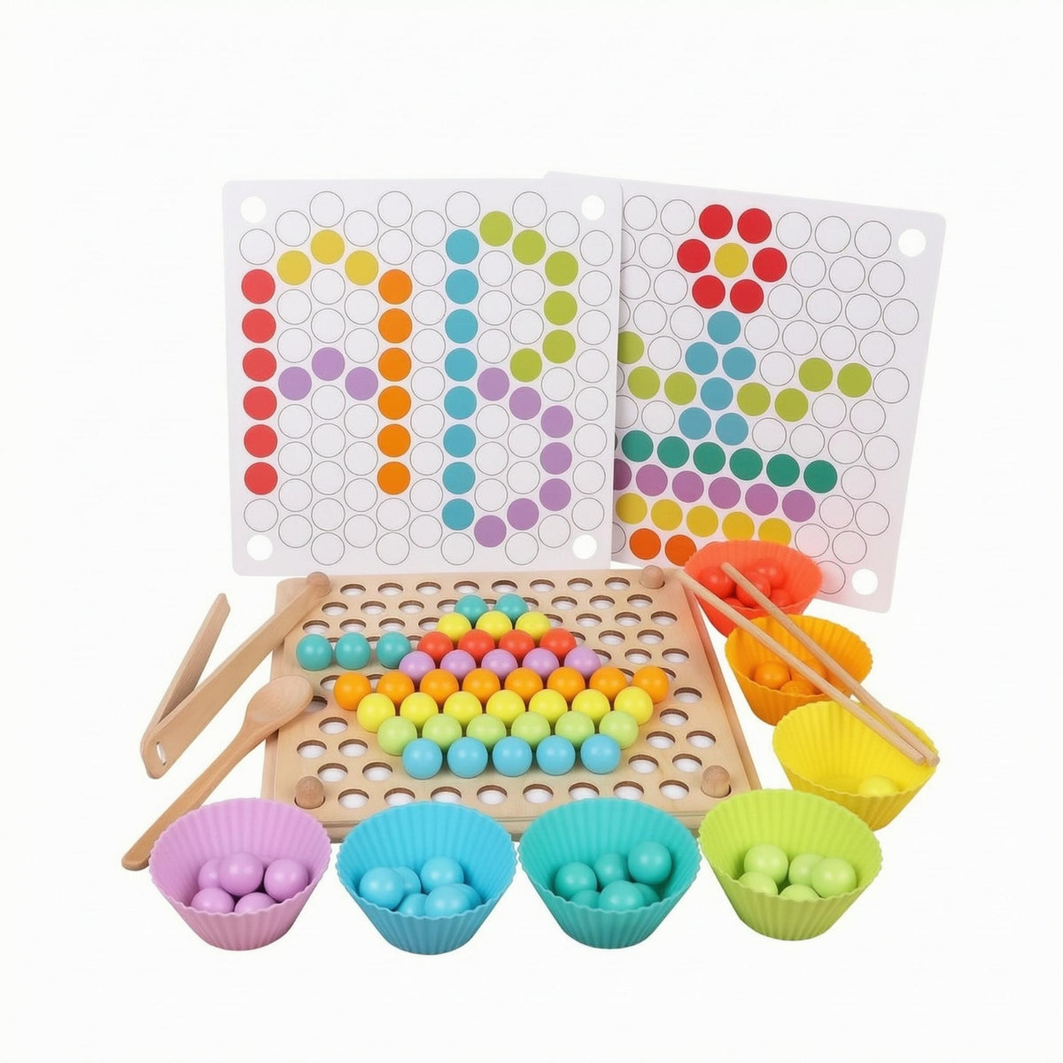 Wooden Bead-Matching Puzzle Colorful Bead Matching Game Printed Pattern Cards
