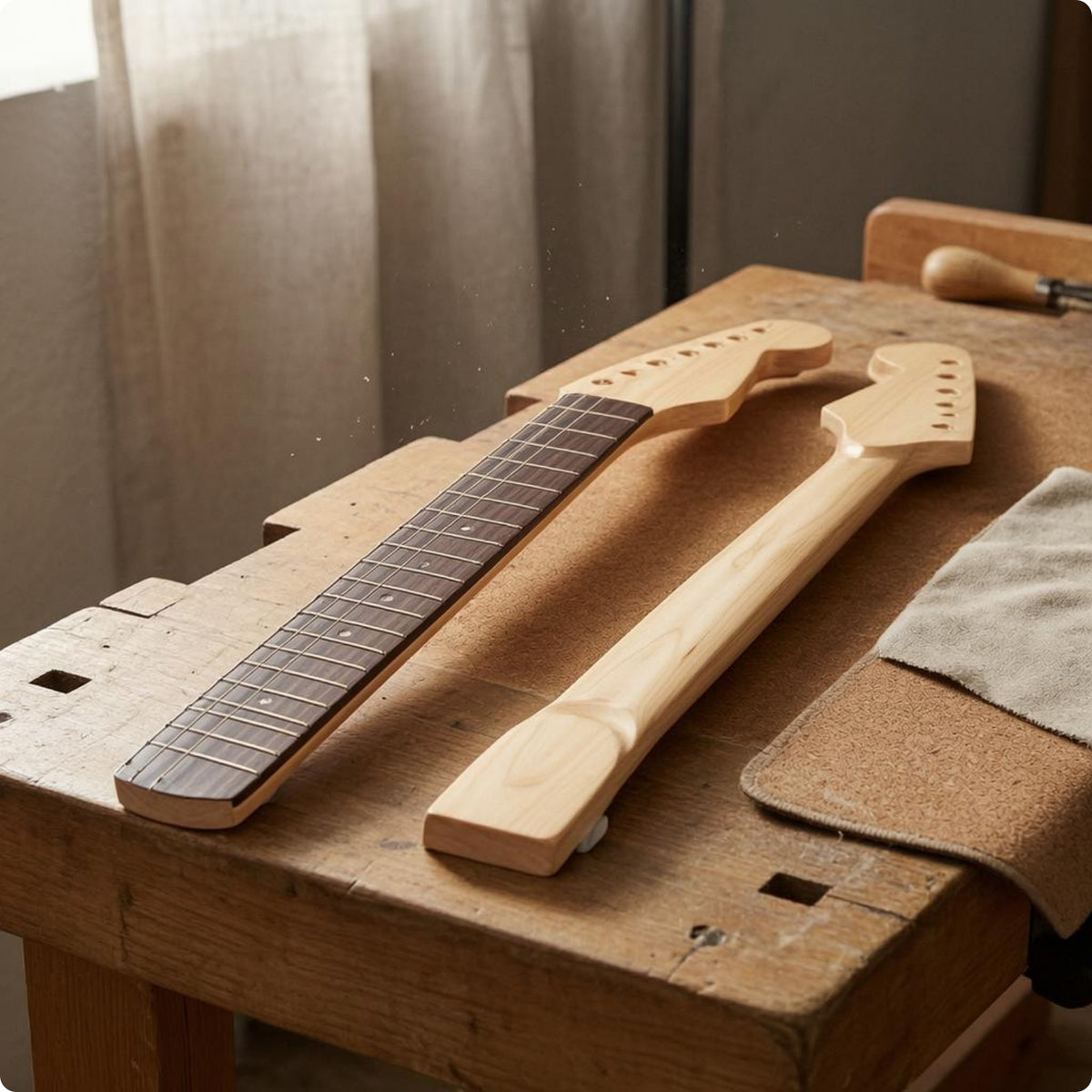 22-Fret Electric Guitar Neck Natural Wood Finish Musical Instrument Part