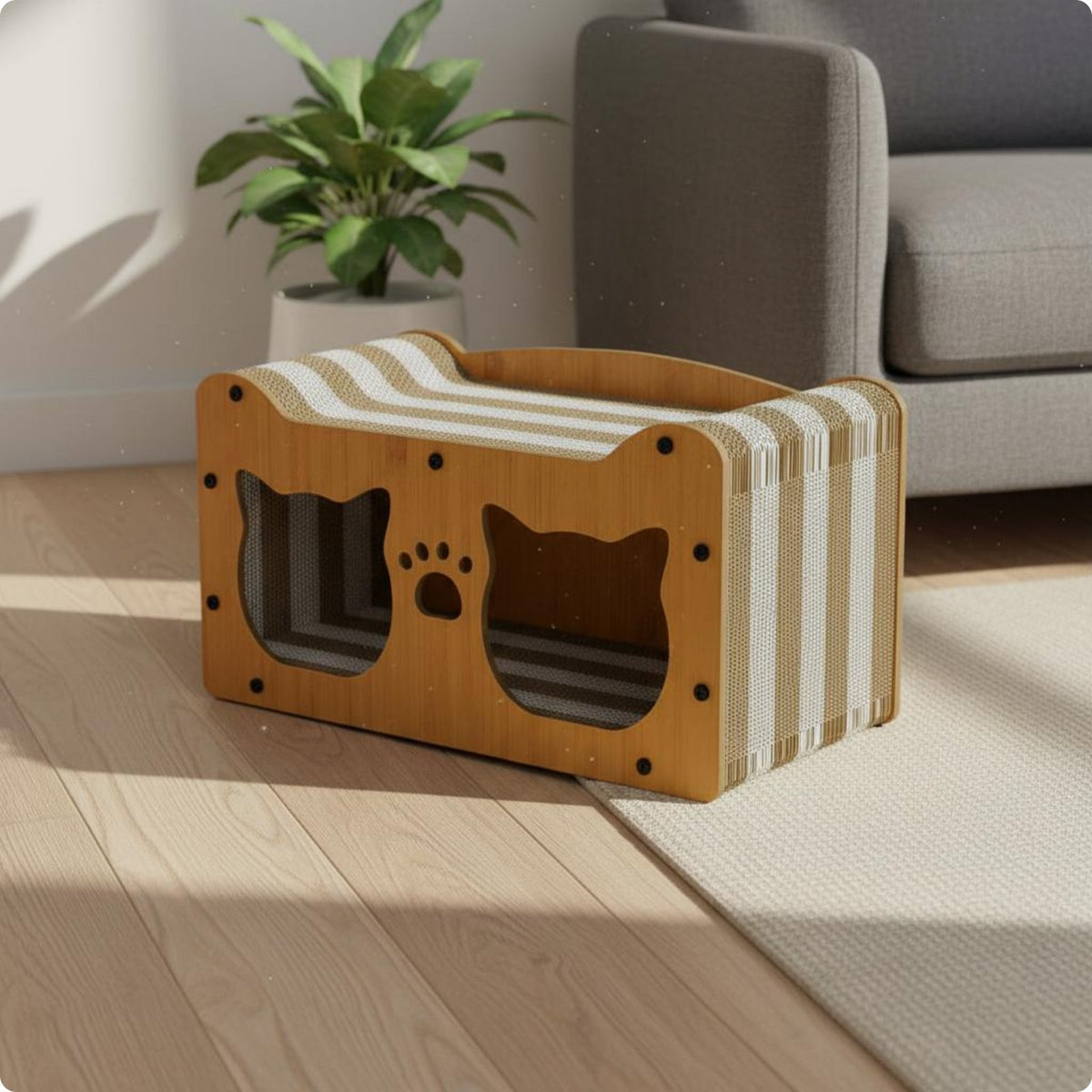 Double Hole Feline House Eco-Friendly Cardboard Feline House Easy to Clean
