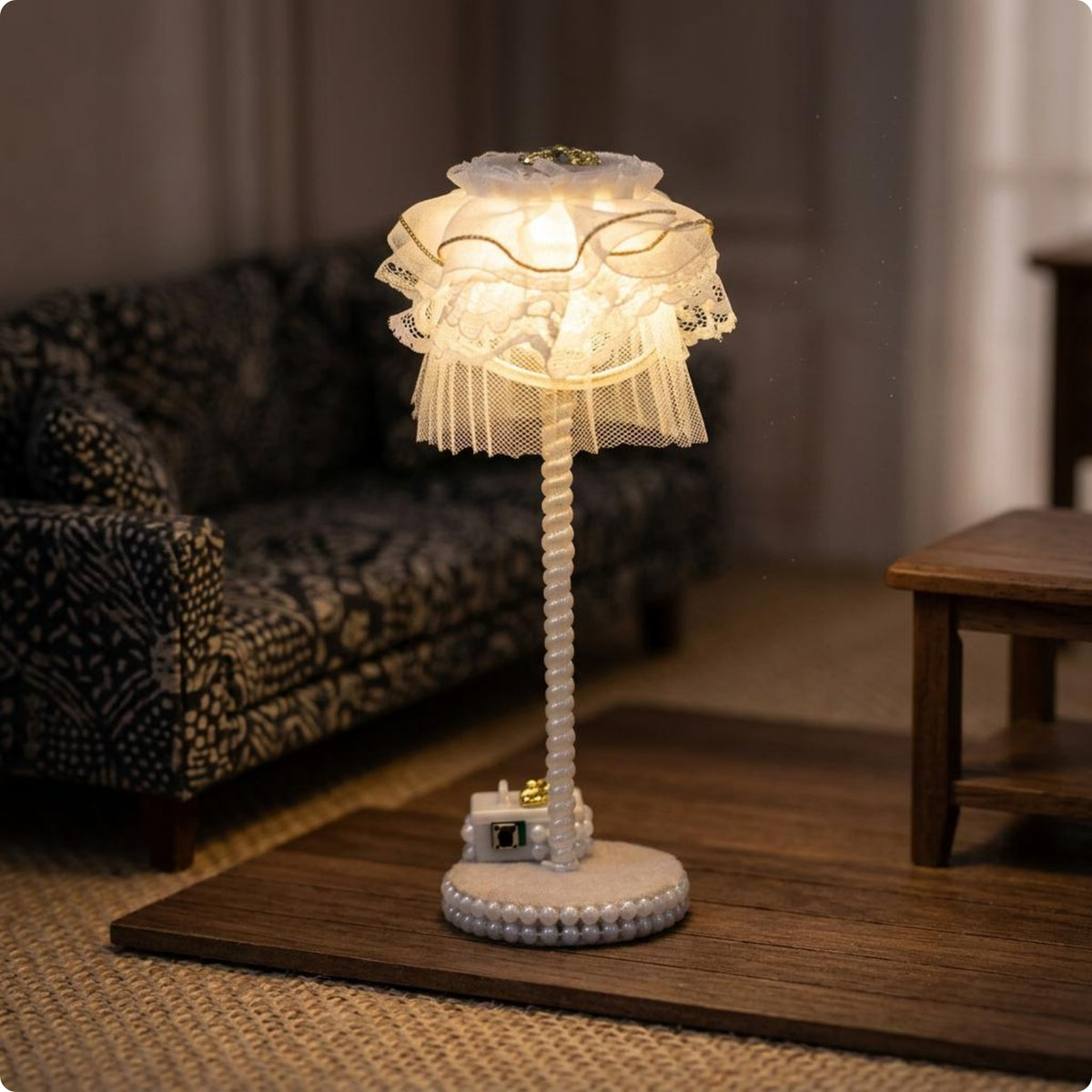 1:12 Scale Floor Lamp Gold Trim Dollhouse Floor Lamp Pearl Accents for DIY Scene Styling