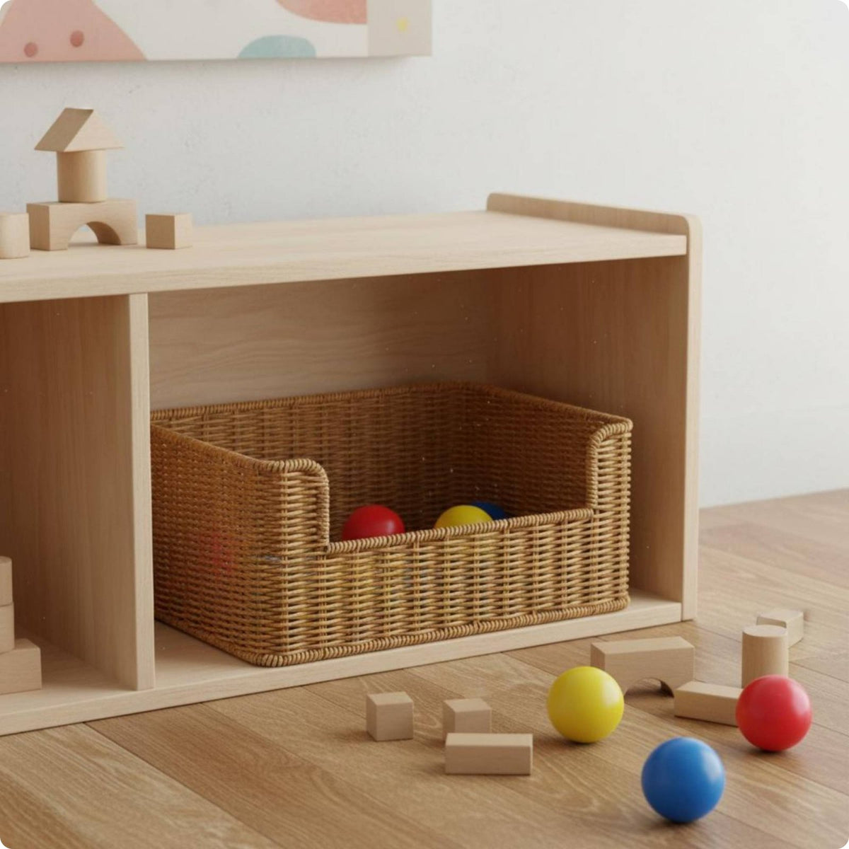 Woven Storage Container Rattan Look Desktop Organizer Basket Easy to Place