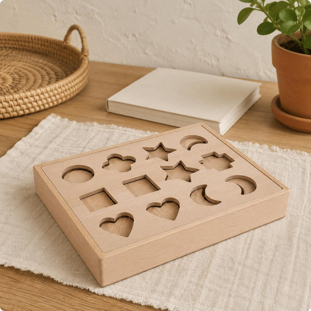 Wooden Shape Matching Board Early Learning Color Matching Game Natural Wood