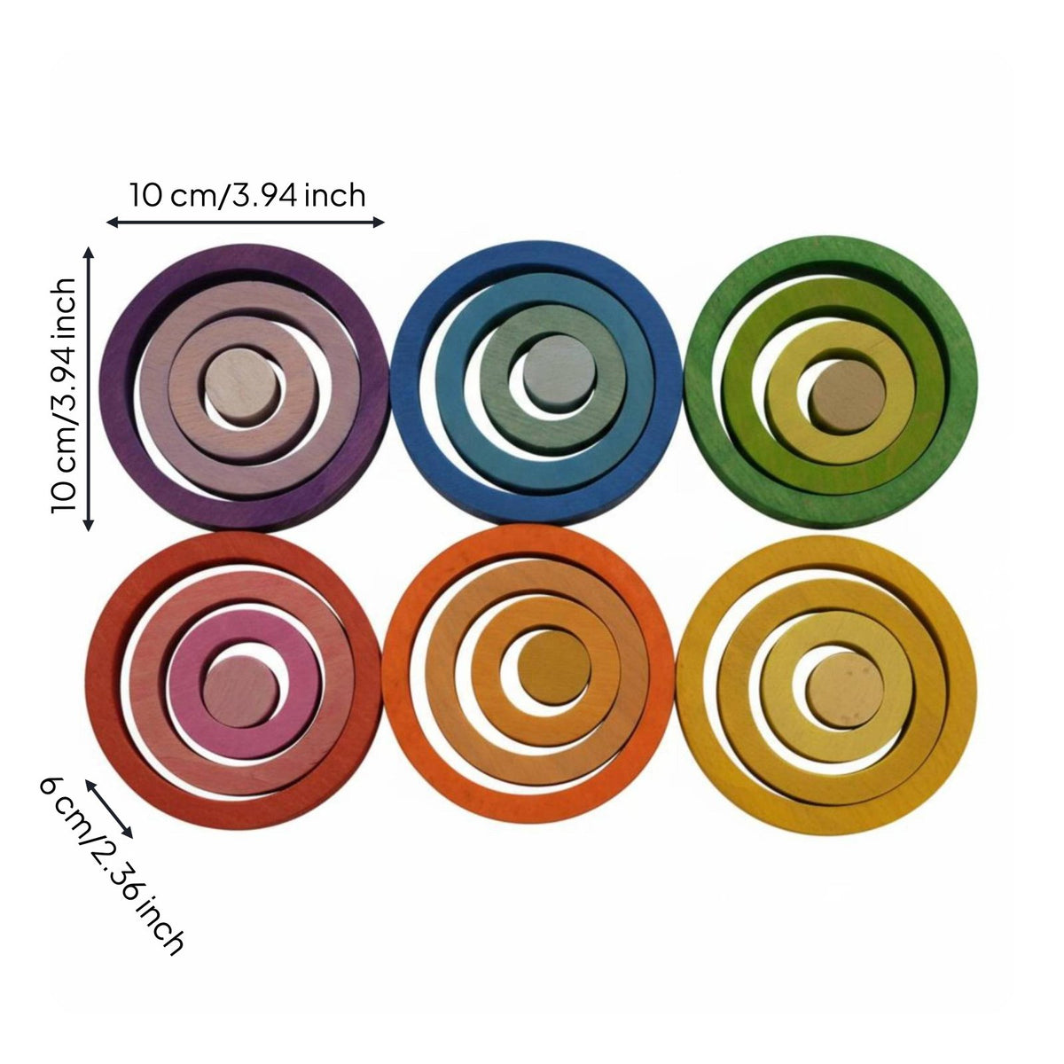 6 Pieces Wooden Disc Wooden Rings Set Educational Color Disc Challenge Fine