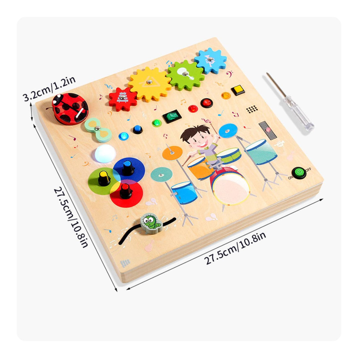 Drum Set Busy Board Interactive Wooden Busy Board Sensory Play for Children