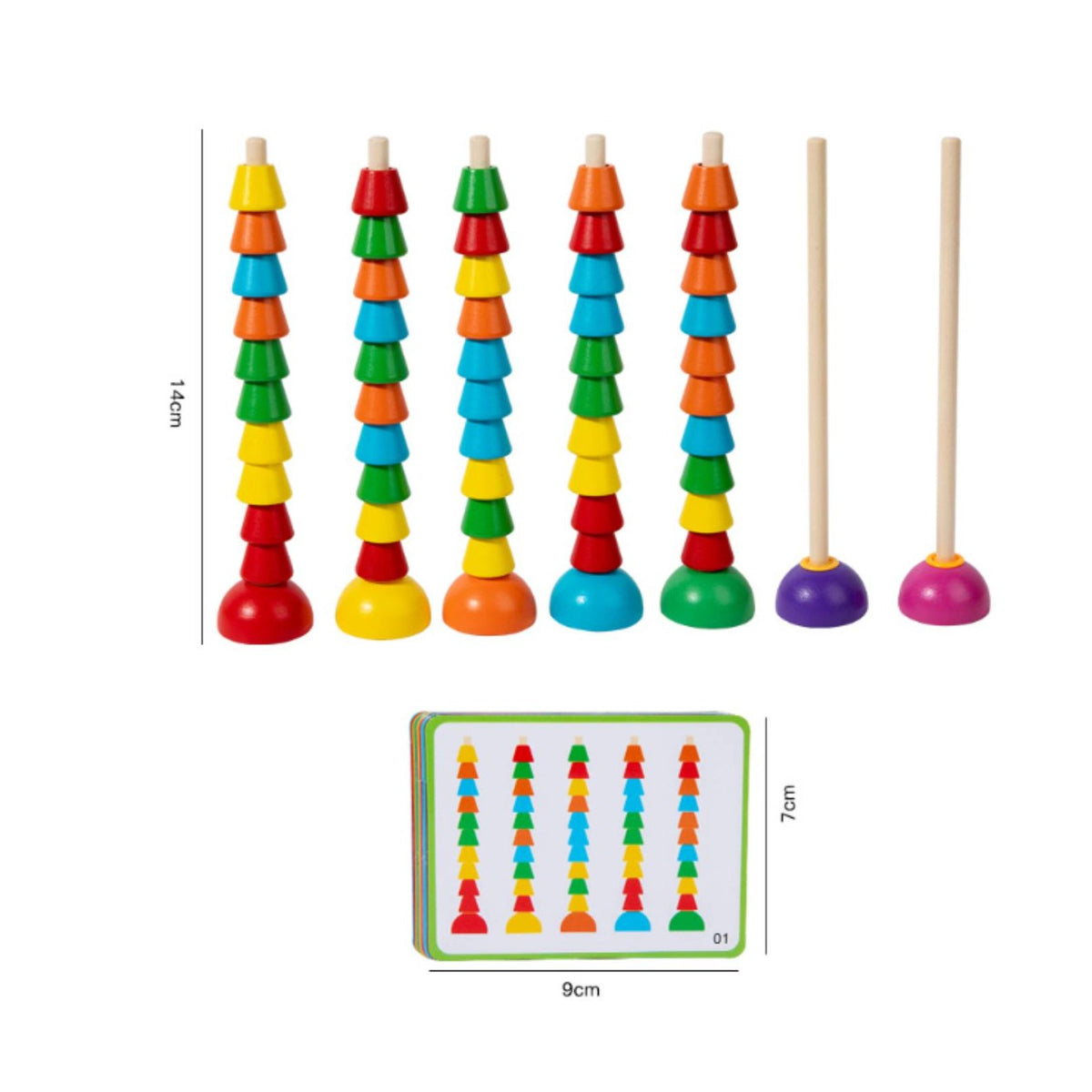 Number Matching Game STEM Development Wooden Bead Stacker Natural Wood