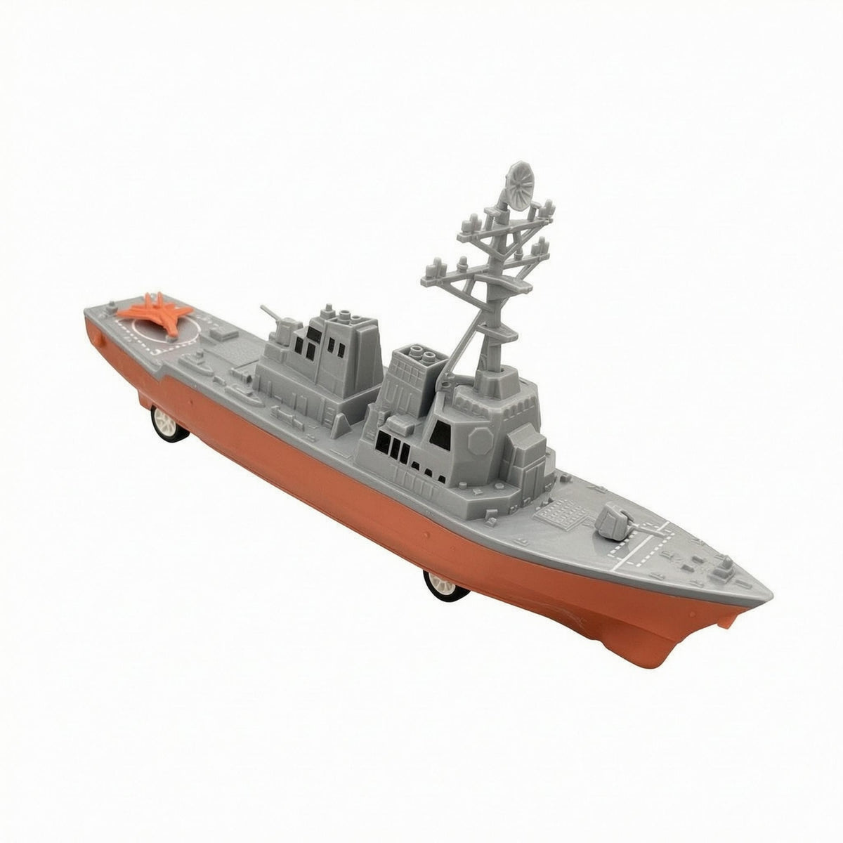 Pull-Back Warship Toy Gray and Orange Pull-Back Warship Detailed