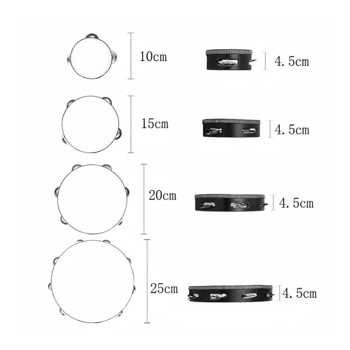 4 Pieces Black Tambourine Set Easy to Play Tambourine with Bells Clear Crisp Sound Musical Instrument for Kids, Dance Performance, Band Accompaniment