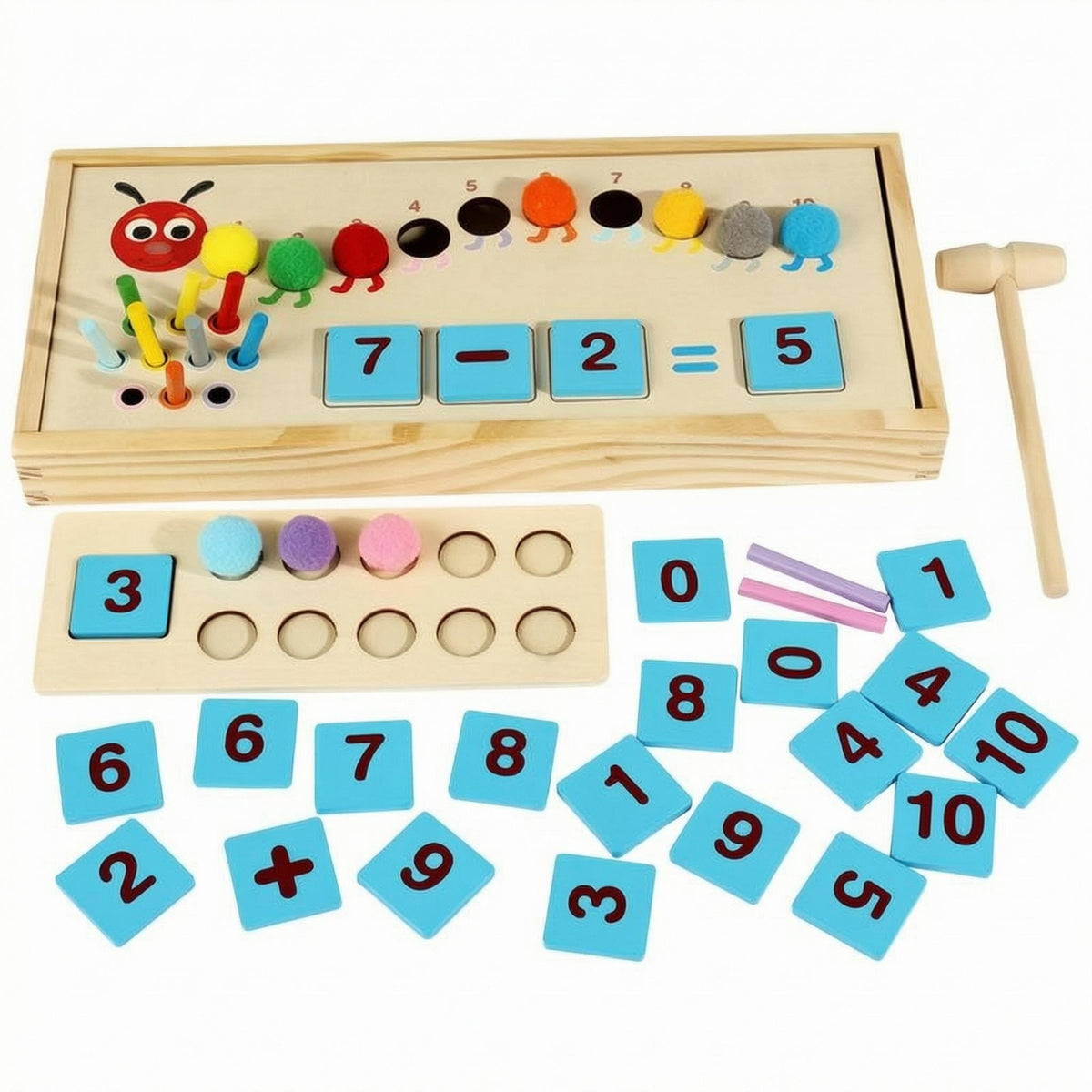 Wooden Math Box Beige Counting Toy Tray
