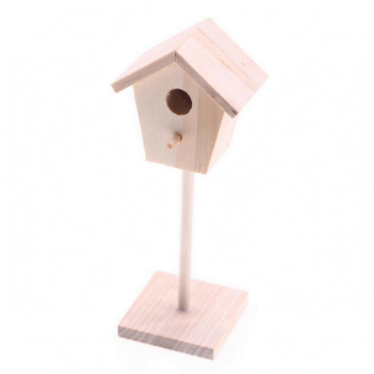 Mini Wooden Birdhouse Ornament Natural Wood Finish Miniature Birdhouse on Post
