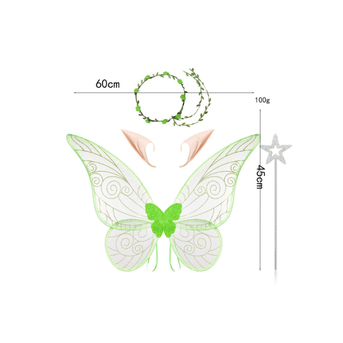 Butterfly Wings and Elf Ears Set Elastic Shoulder Straps for Party, Girls, Women