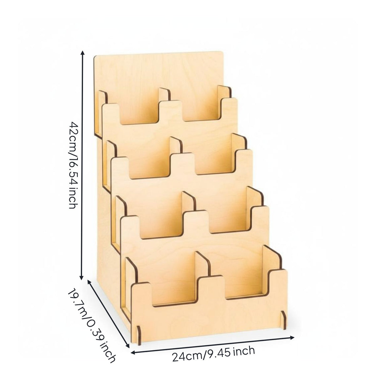 4-Tier Sticker Holder Easy to See Wooden Sticker Rack Wood Finish Step Display Shelf for Countertop