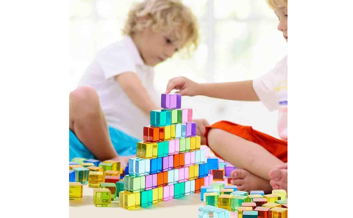20 Pieces Translucent Colorful Cubes Early Learning Acrylic Building Blocks Smooth Edges Translucent Building Blocks for Preschool, Classroom