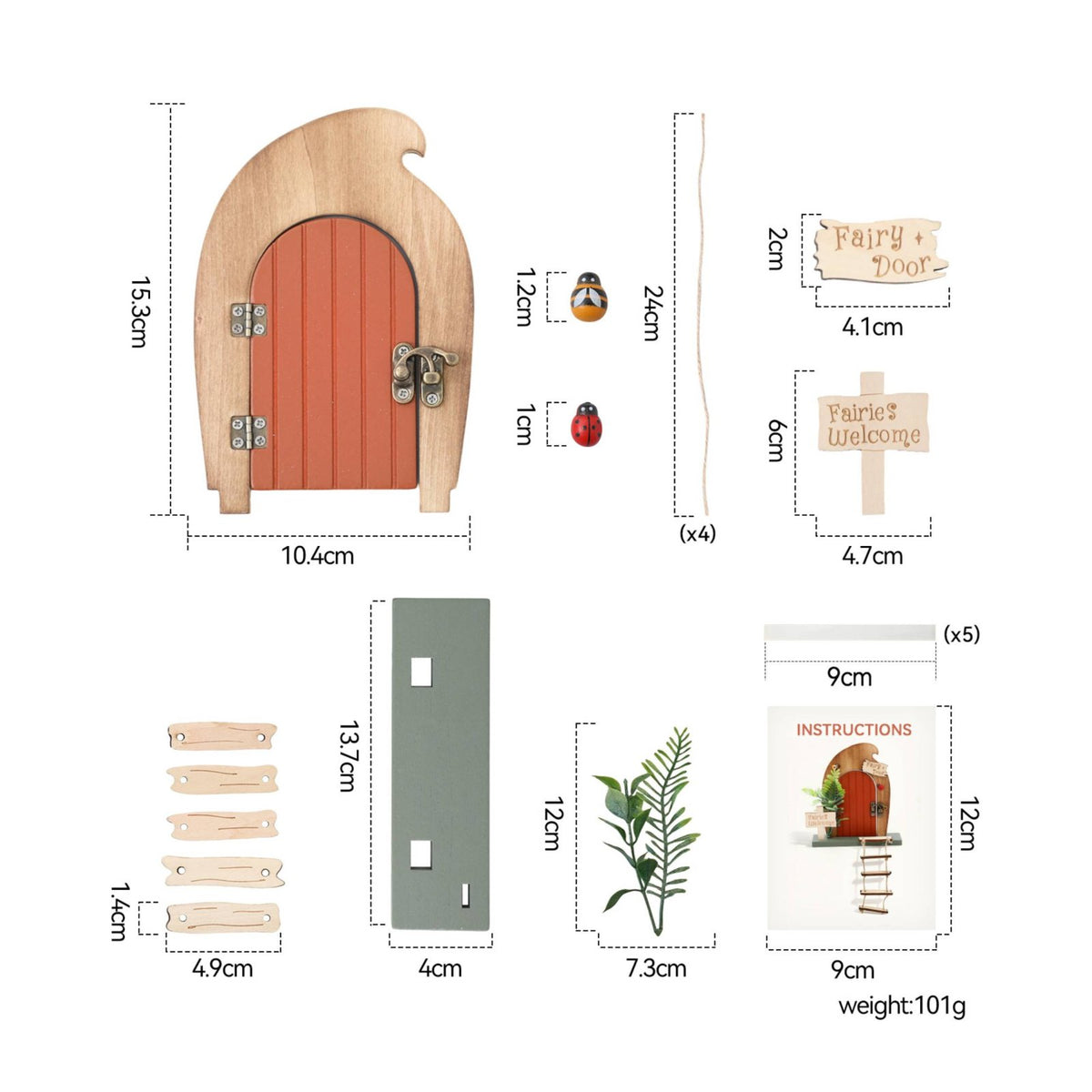 Wooden Fairy Doors Handmade Look Miniature Decoration Set Gift Idea for Children