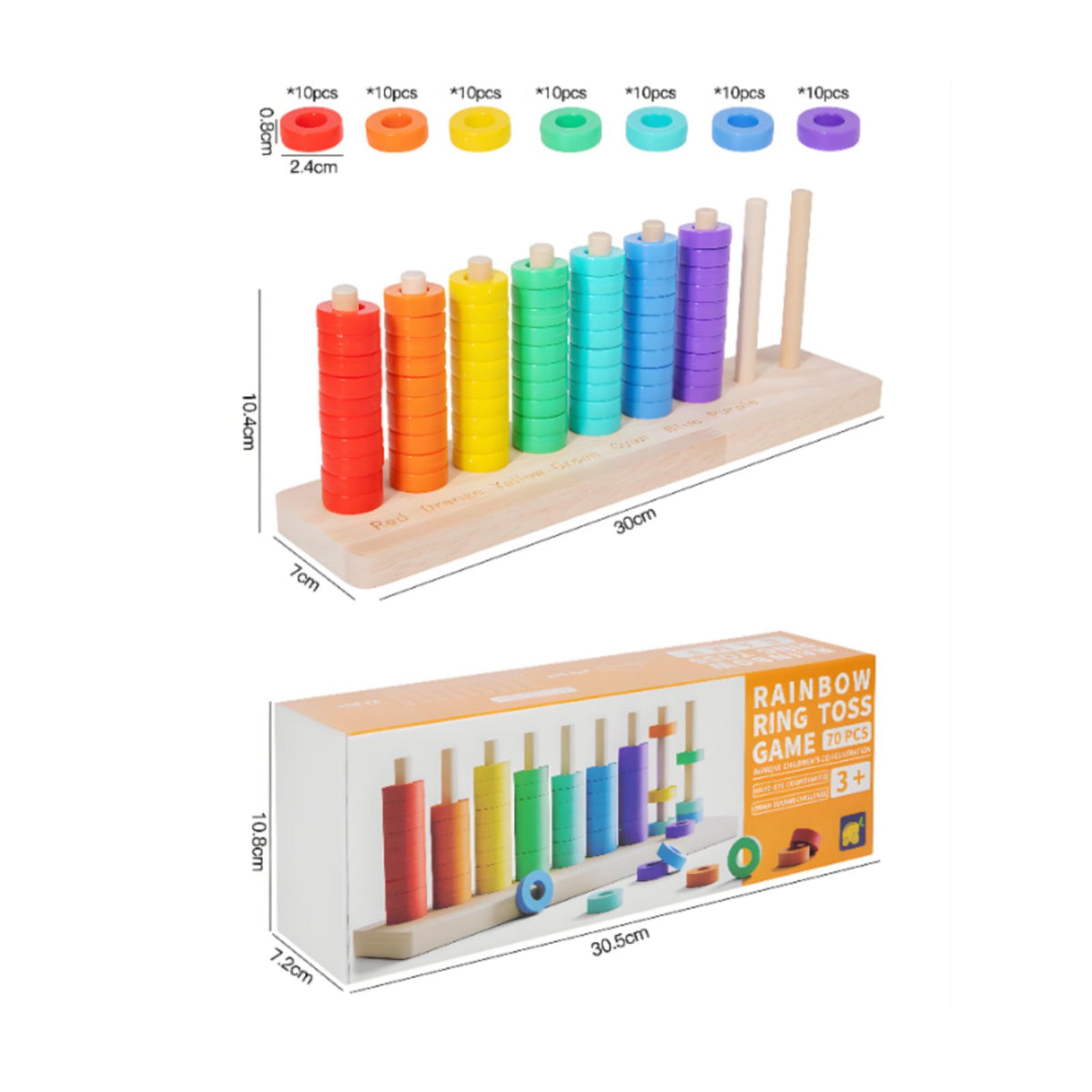 Wooden Disc Stacker Develops Fine Movement Skills Rainbow Stacking Game