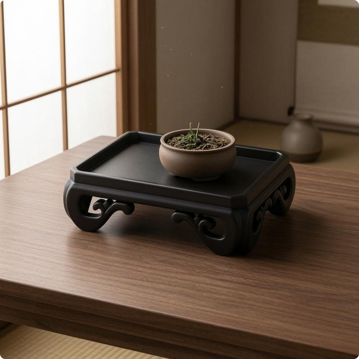 Ornamental Pedestal Tray Carved Legs Decorative Tray Stand Cutout Design