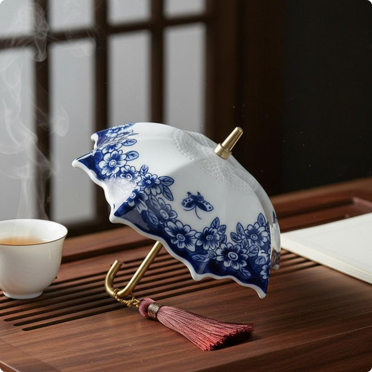Blue and White Tea Filter Decorative Umbrella Tea Strainer Handmade Look
