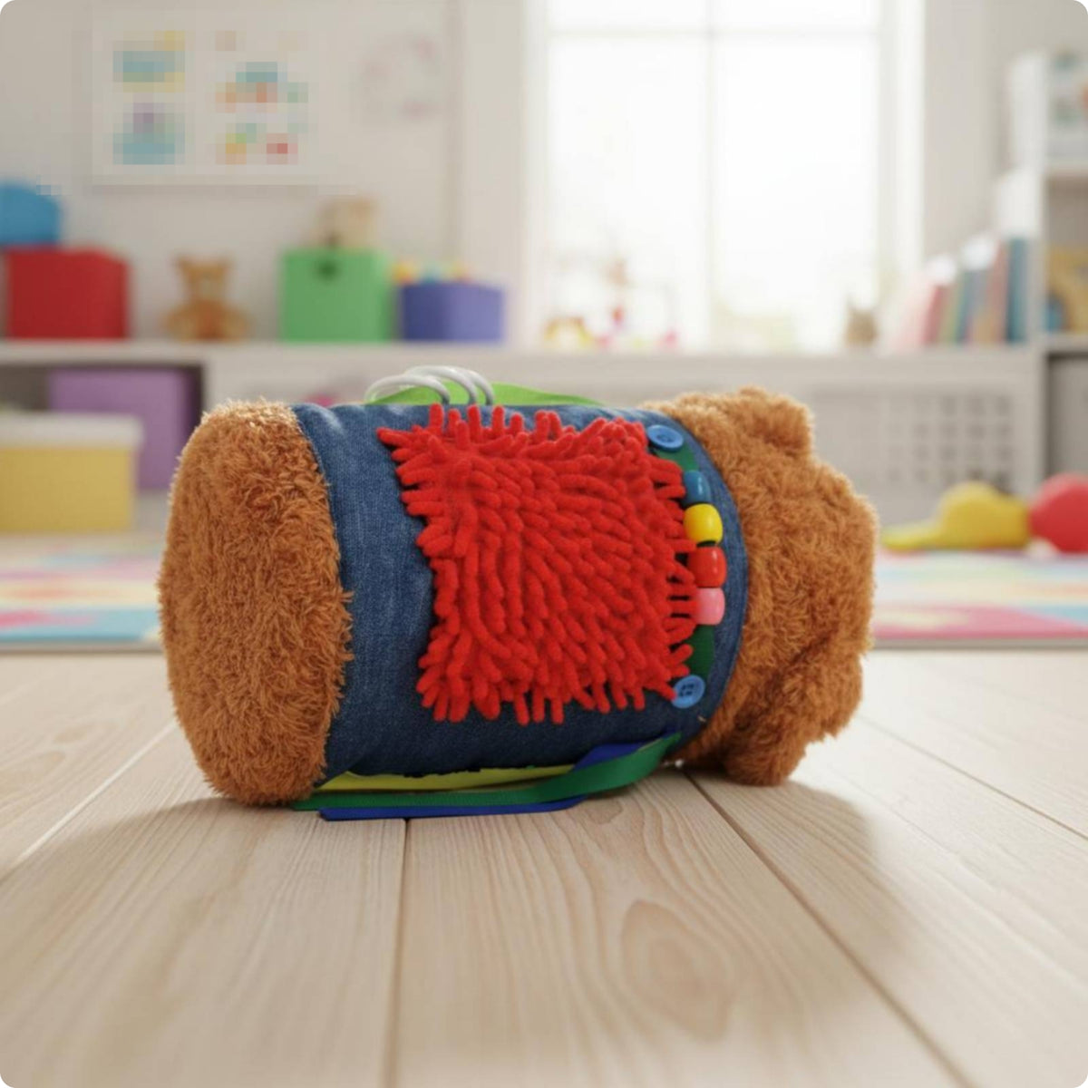 Sensory Toy Chenille Textile Section Soft Dog Shaped Toy Embroidered Details Stuffed Animal