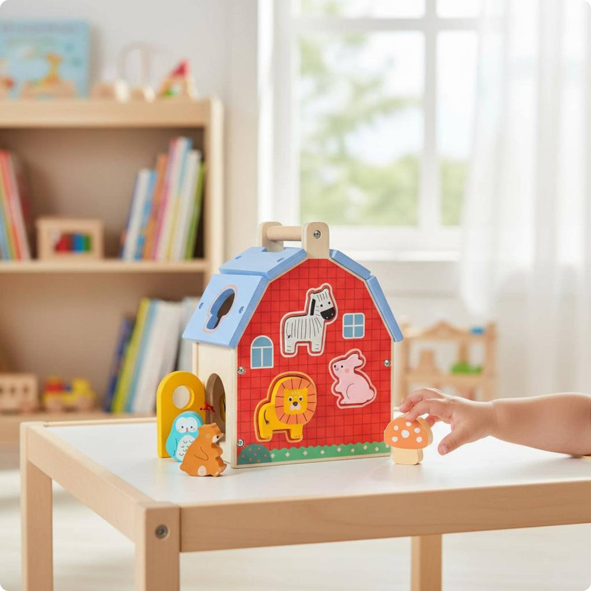 Wooden Shape Sorting House Fine Motor Skills Wooden Farm Shape Sorter Educational Farm Animal Sorter for Preschool, Playroom