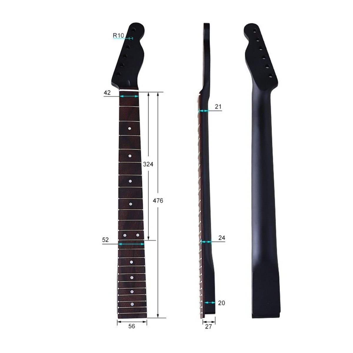 Black Matte Tele-Style Design Neck Dot Inlays 22 Fret Guitar Neck for DIY Users