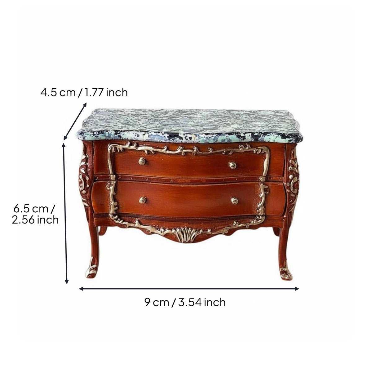 1:12 Scale European Design Miniature Side Cabinet Gold Trimmed Miniature Chest Handcrafted Dollhouse Cabinet for Collectors