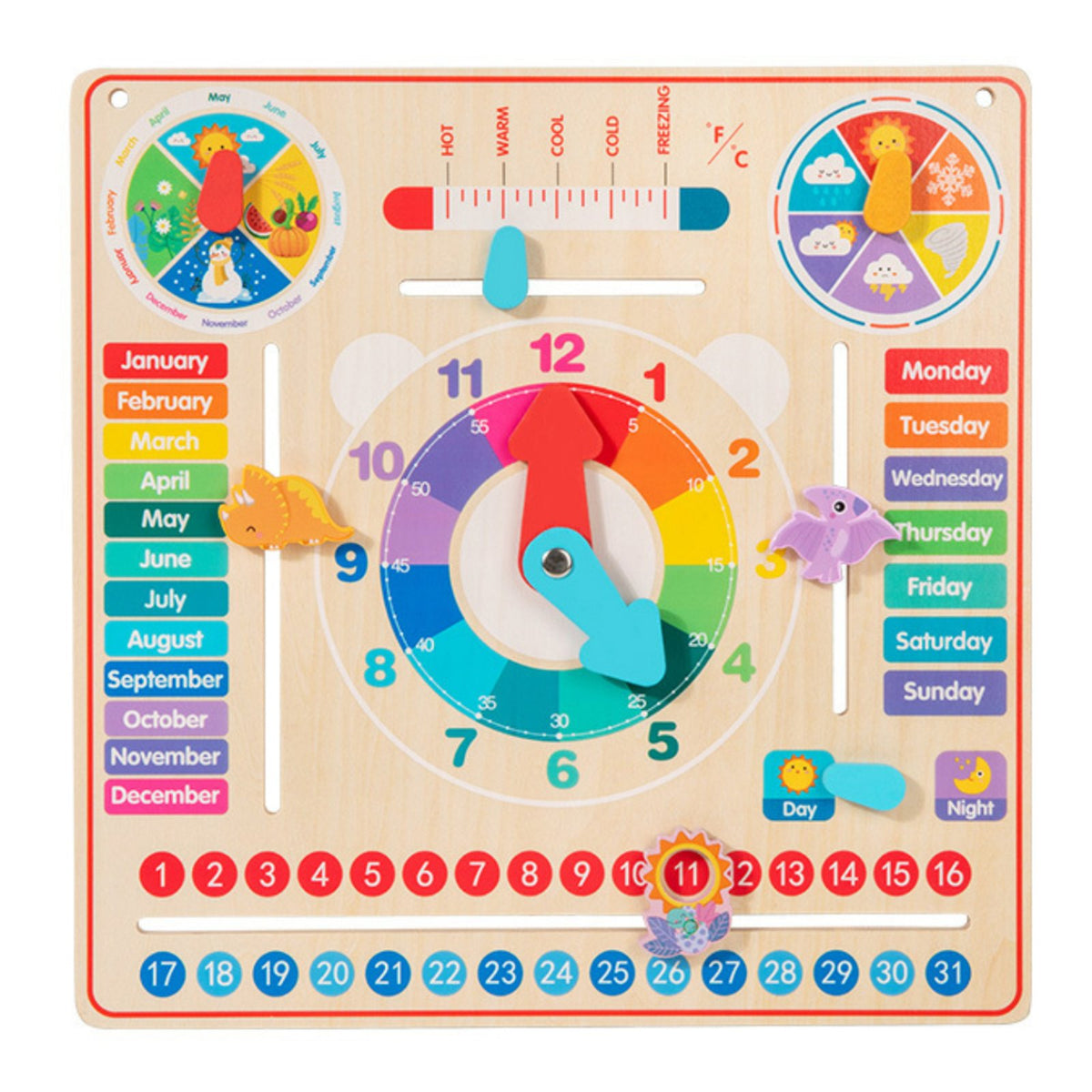 Wooden Calendar Clock Hands-on Learning Kids Weather Display Board Hands-On Educational Influenced Educational Toy for Homeschool