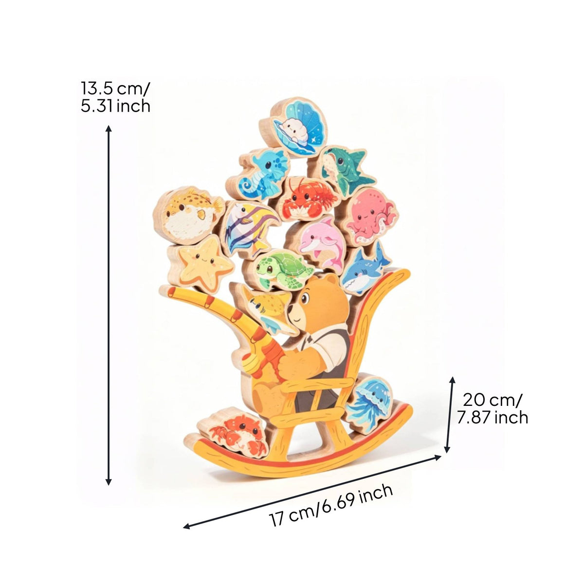 Wooden Fishing Stacking Toy Educational Wooden Balance Stacking Toy Hand-Eye Coordination for Preschoolers, Young Children, Preschool, Kindergarten