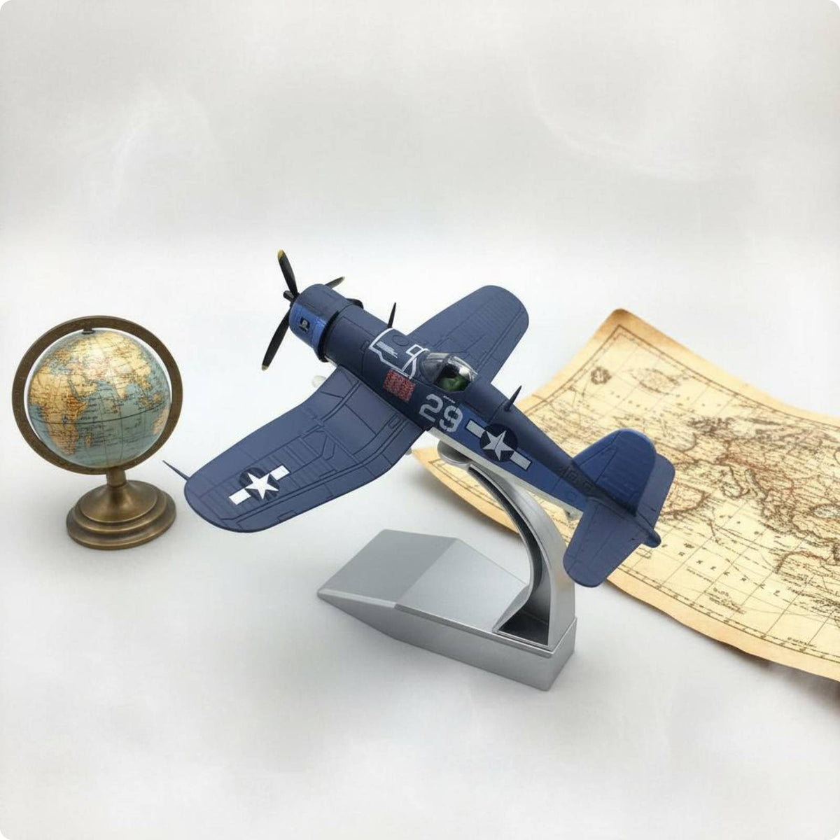 Aviation Naval Fighter Model Die-Cast Construction US Navy Historic Warplane Model Inverted Upswept Wing Configuration Collectible Item