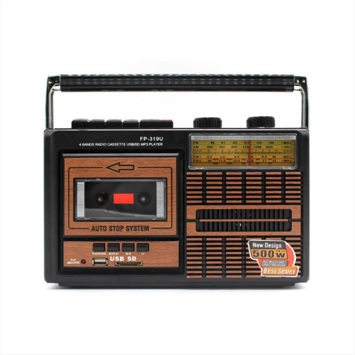 Portable Cassette Recorder Woodgrain Finish Cassette Radio Boombox Retro Radio Recorder Stereo Headphone Port