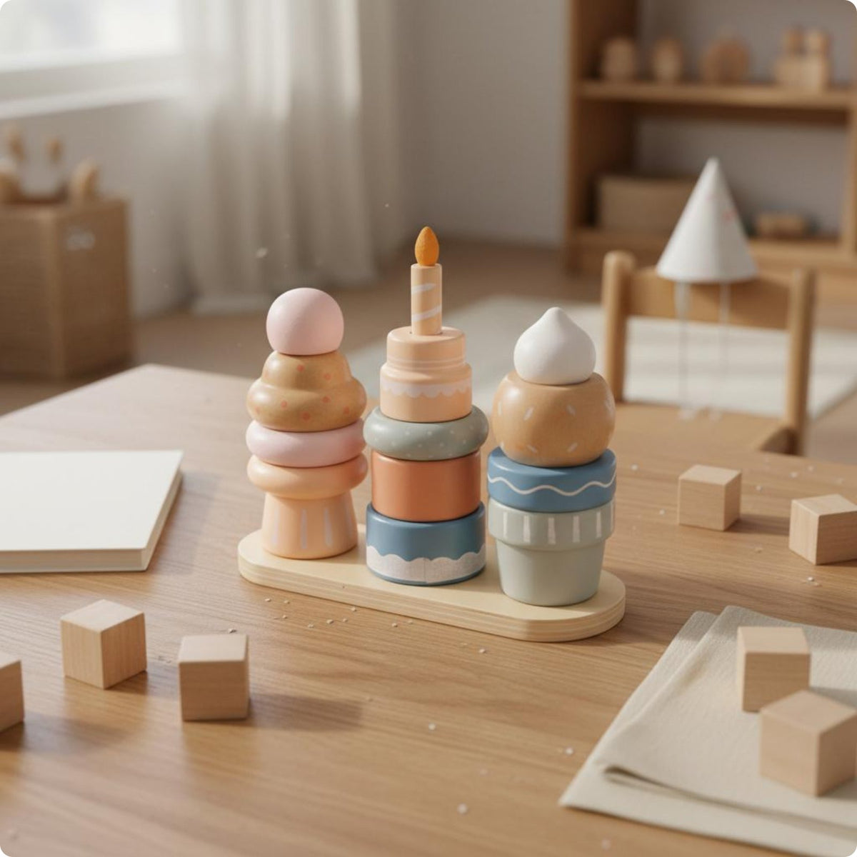 Wooden Dessert Stacker Colorful Pretend Cake Toy Fine Movement Skills