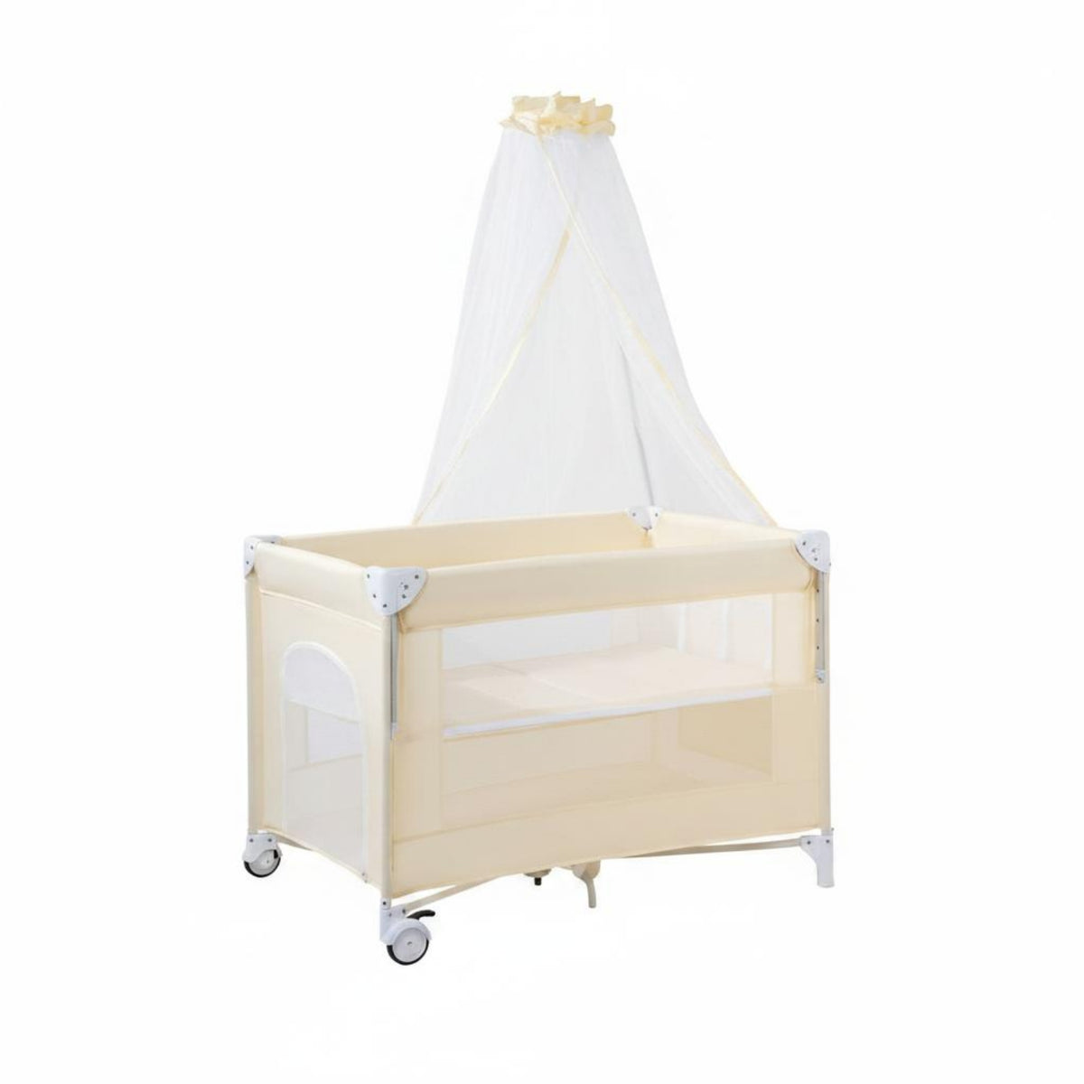 Foldable Baby Crib Two-Level Adjustable Portable Playpen Net