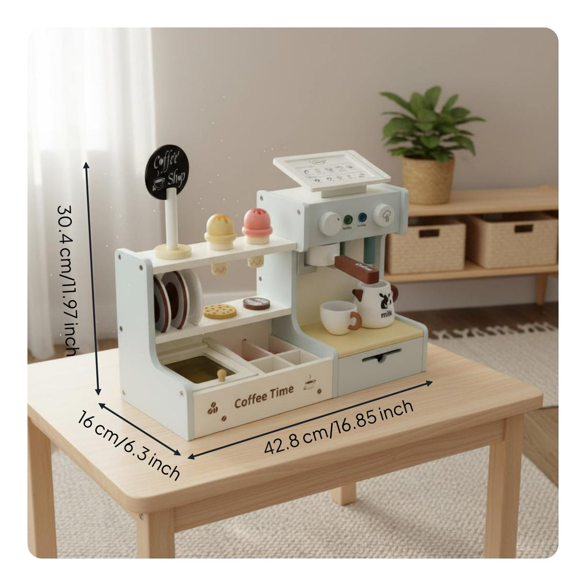 Children's Coffee and Imaginative Confections Food Set Complete Accessory Kit Wooden Coffee Maker Toy Set Realistic Sounds
