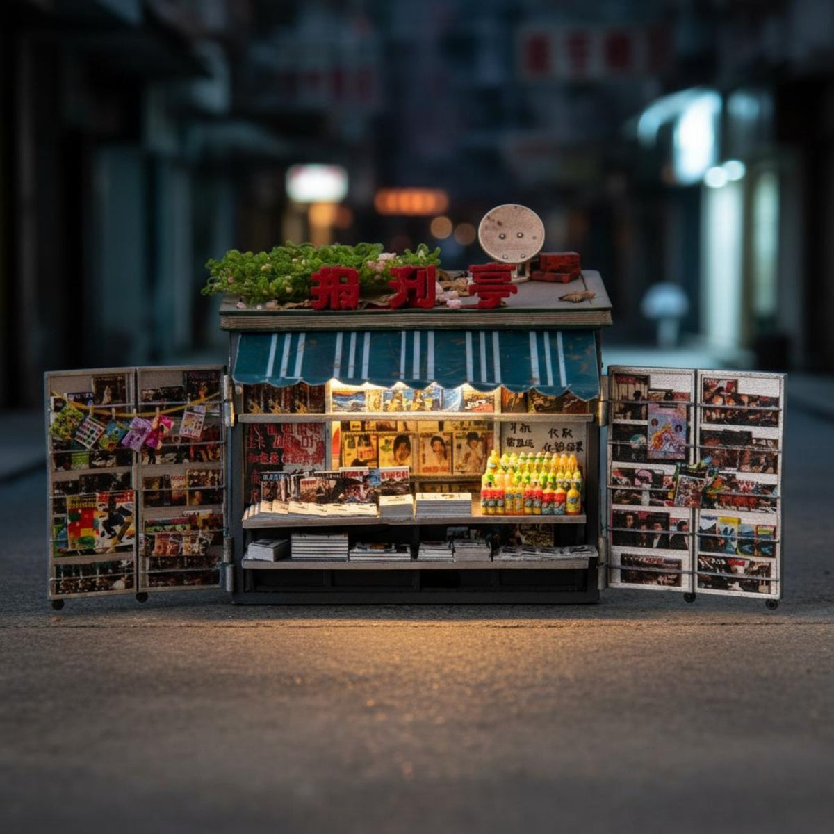 Illuminated Newsstand Model Built-in Light Micro Vendor Scene High Intricacy