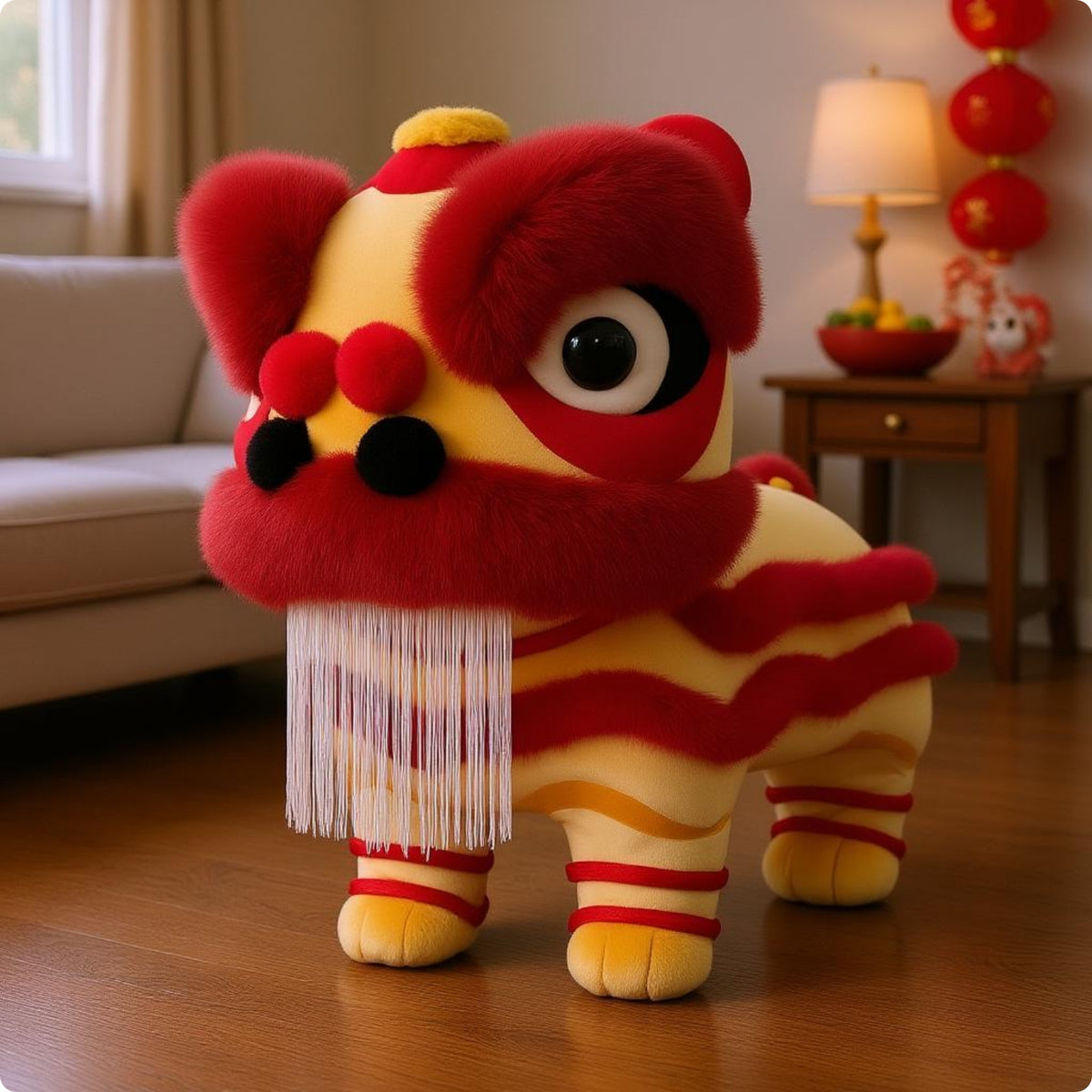 Lion Dance Stool Padded Cushioned Textile Lion Stool Rounded Head Kids Furniture for Children