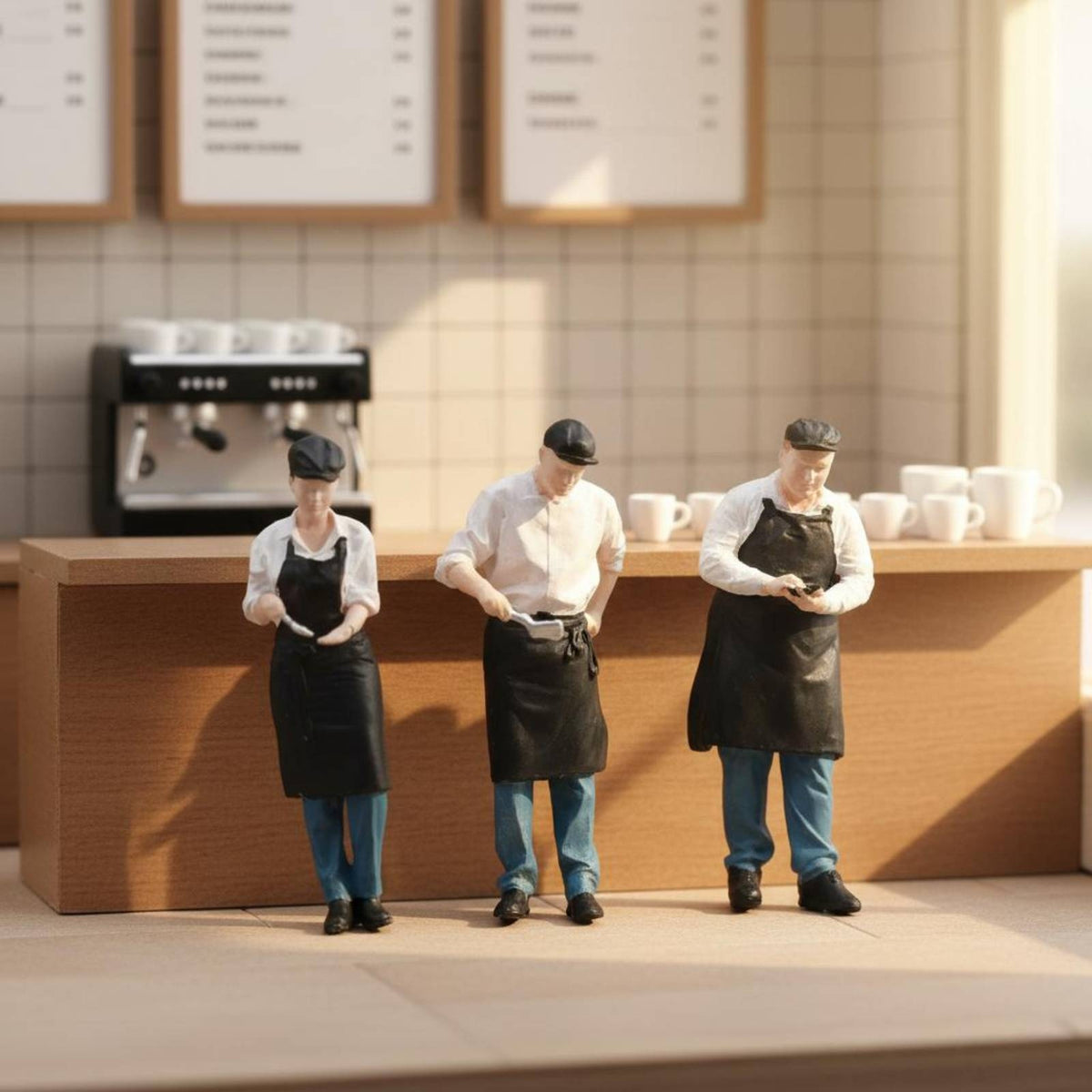 3 Pieces Restaurant Personnel Figure Set Service Workers Painted Miniature